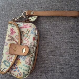 Dooney & Bourke Multicolor Printed Wristlet with Tan Trim